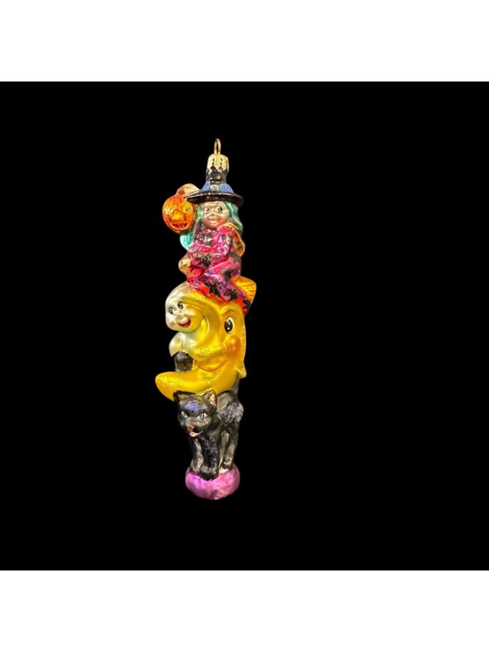 Radko Witchy Woman Halloween Ornament Glass Witch Cat Moon Pumpkin 7" Hand-Paint